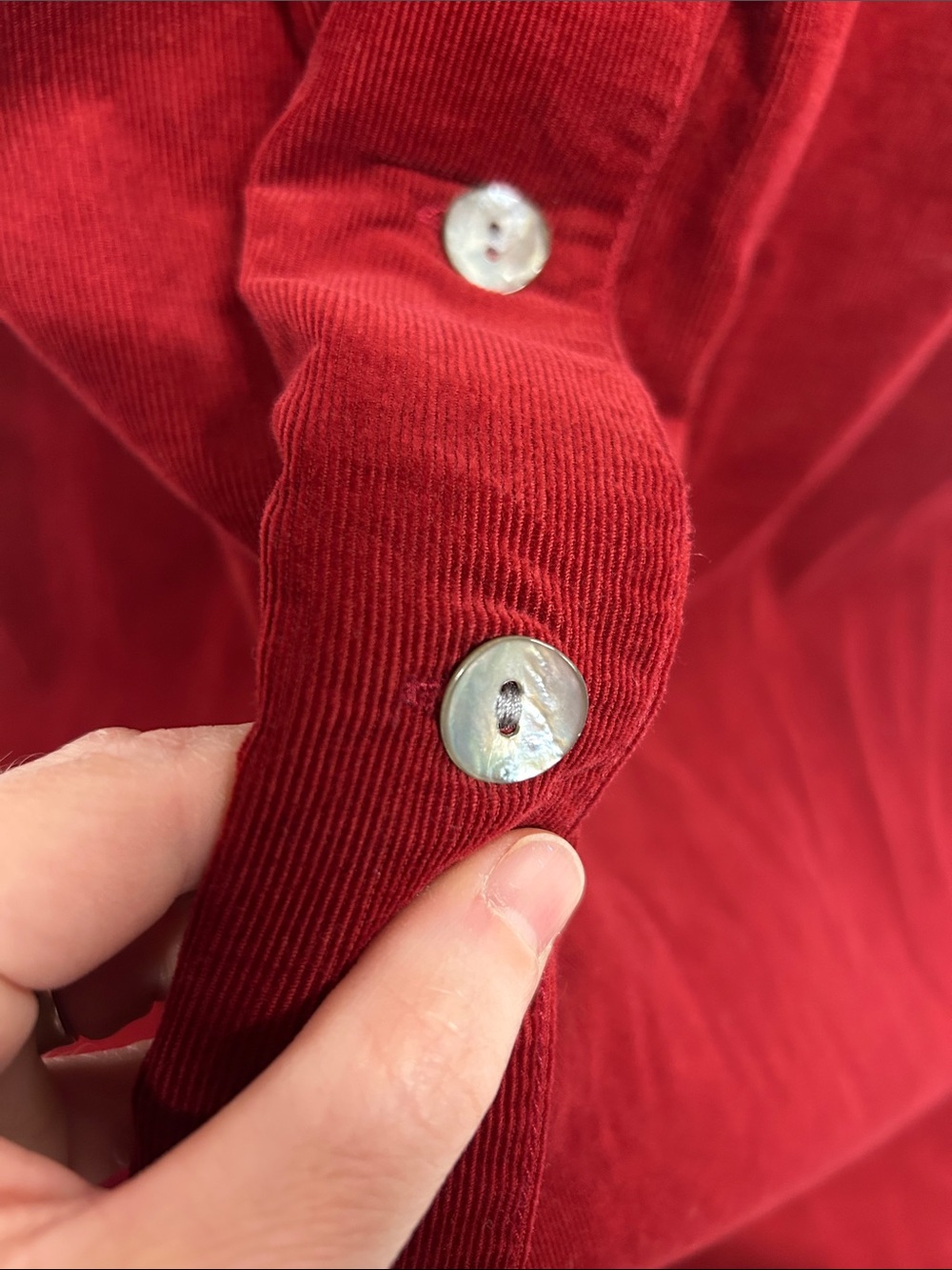 Woolrich Women's Red 100%Cotton Corduroy Dress Button Detail View 4